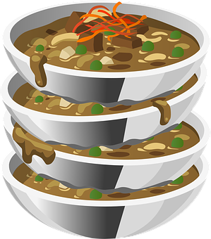 A Stack Of Bowls With Soup