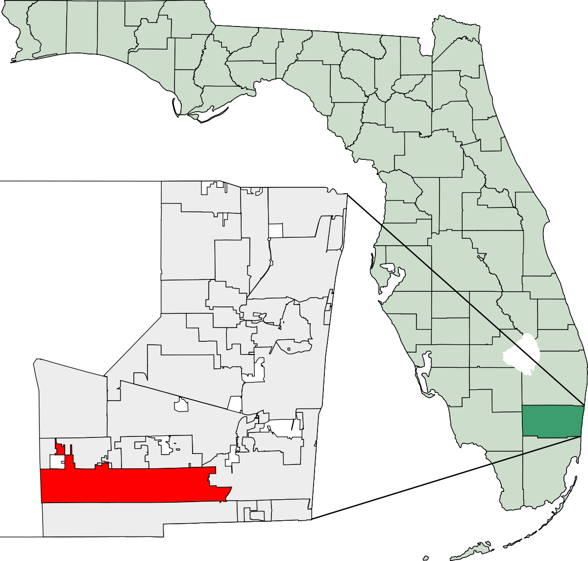A Map Of Florida With A Red Location