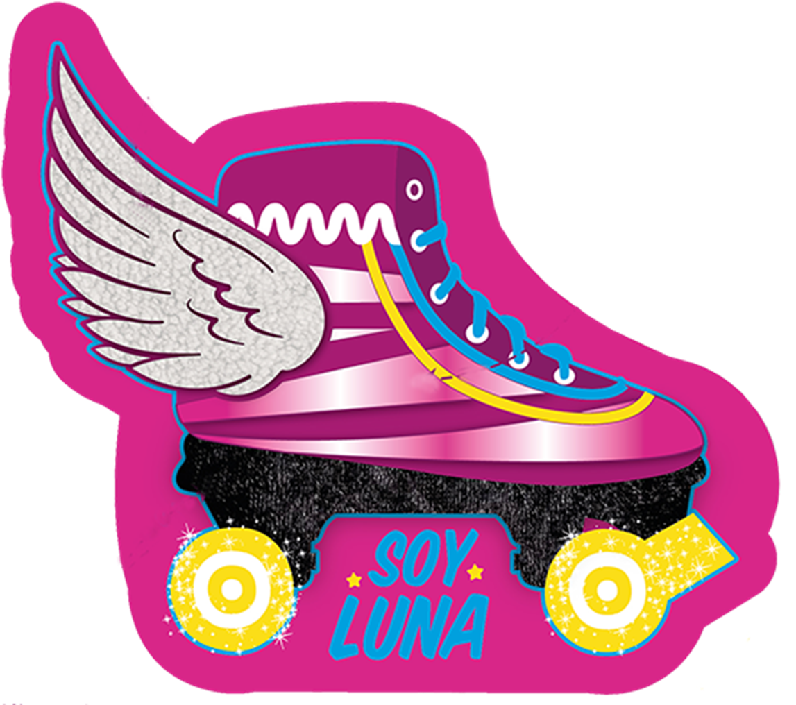A Sticker Of A Pink Roller Skate With Wings