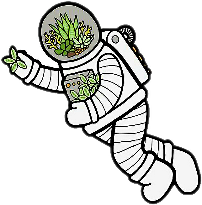 A Cartoon Of An Astronaut With Plants In His Hands