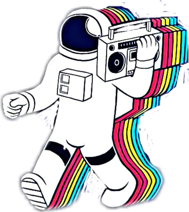 A Cartoon Of An Astronaut Holding A Boom Box