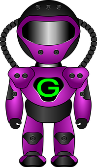 A Purple Robot With A Green Letter