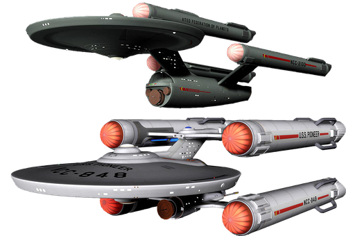 A Group Of Spaceships In Different Positions