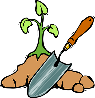 A Shovel And Root With A Plant