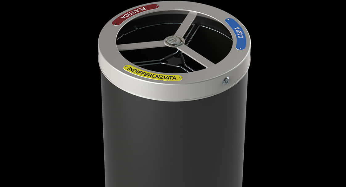 A Black And Silver Trash Can
