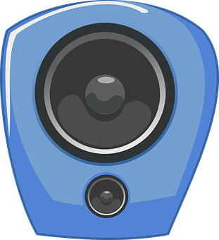 A Blue Speaker With A Black Circle