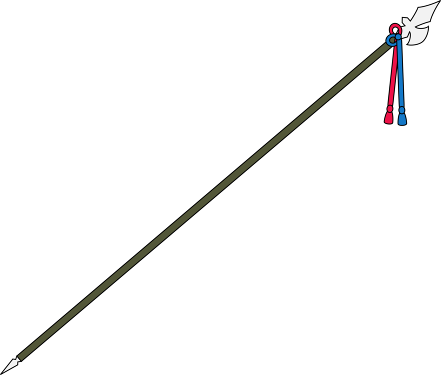 A Long Stick With A Blue And Red Ribbon