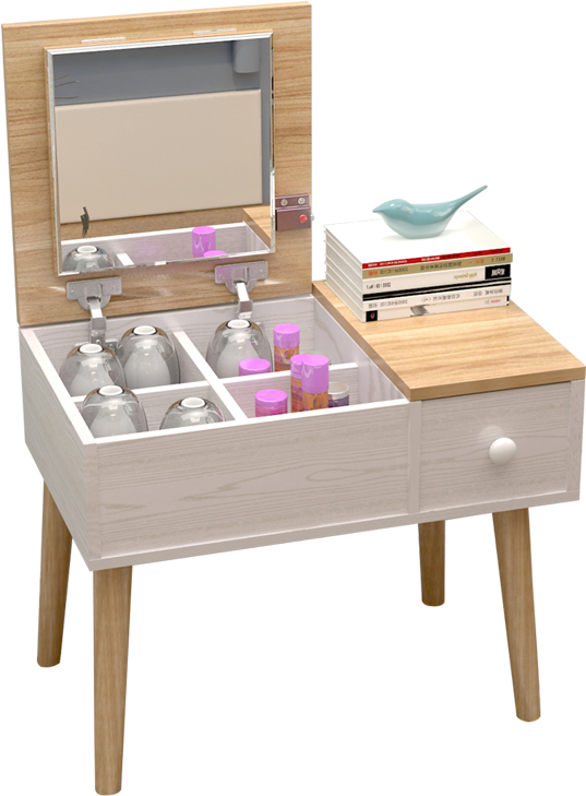 A White Dresser With A Mirror And A Shelf With A Mirror And A Shelf With A Shelf With A Mirror And A Bird On Top