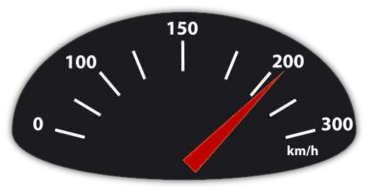 A Speedometer With A Red Arrow