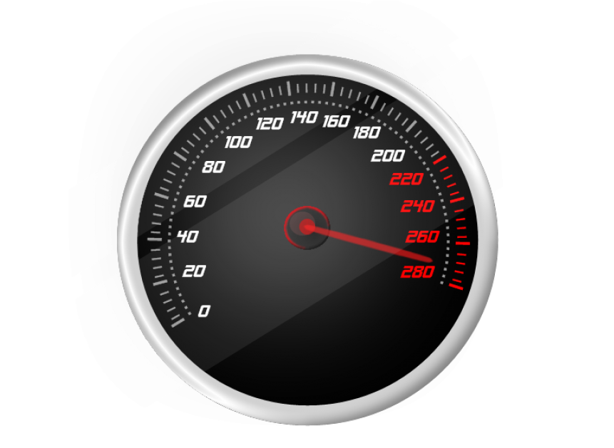 A Speedometer With Red And White Numbers