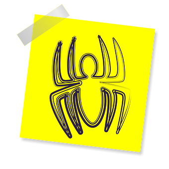 A Yellow Post It Note With A Spider Drawn On It