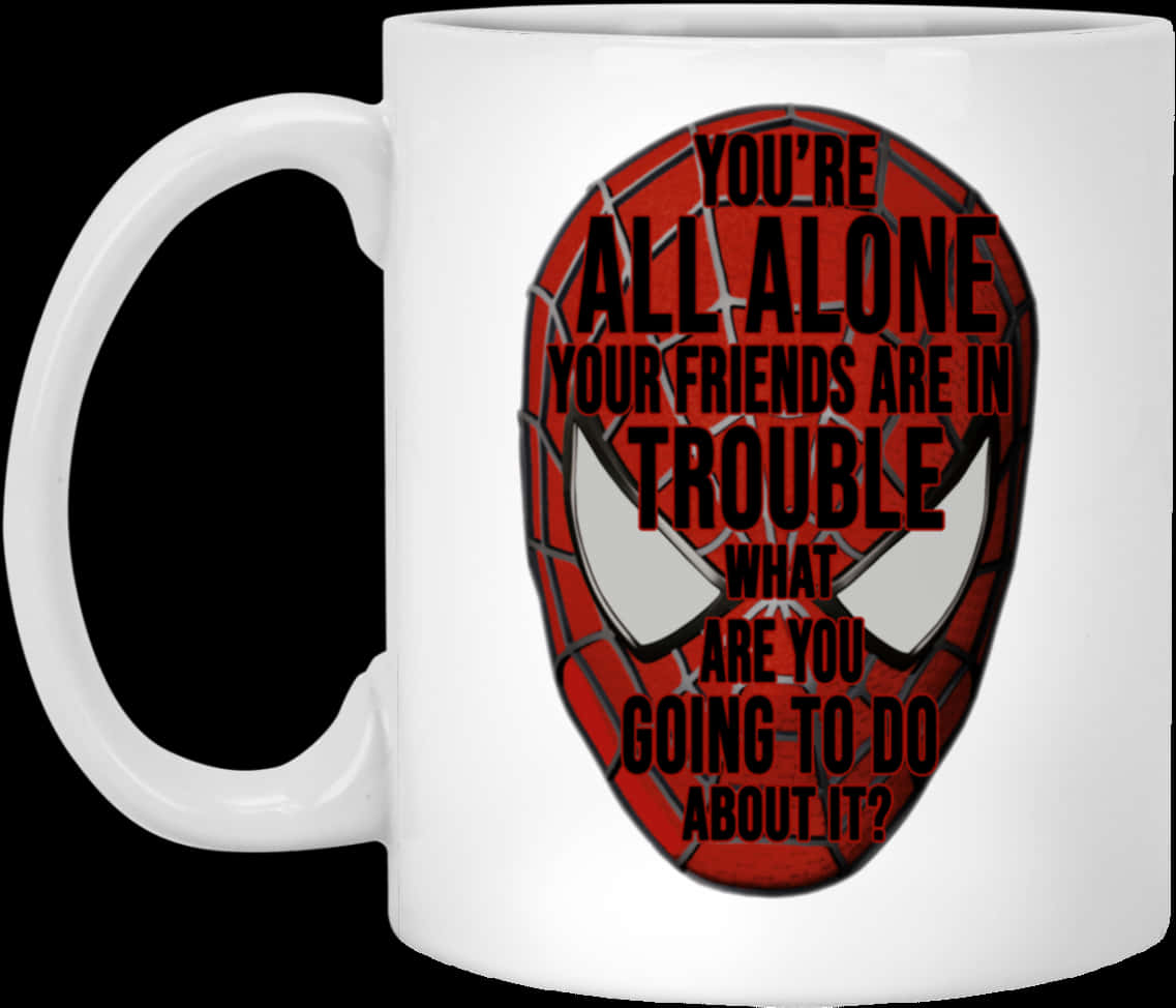 A White Mug With A Red Spider-man Face