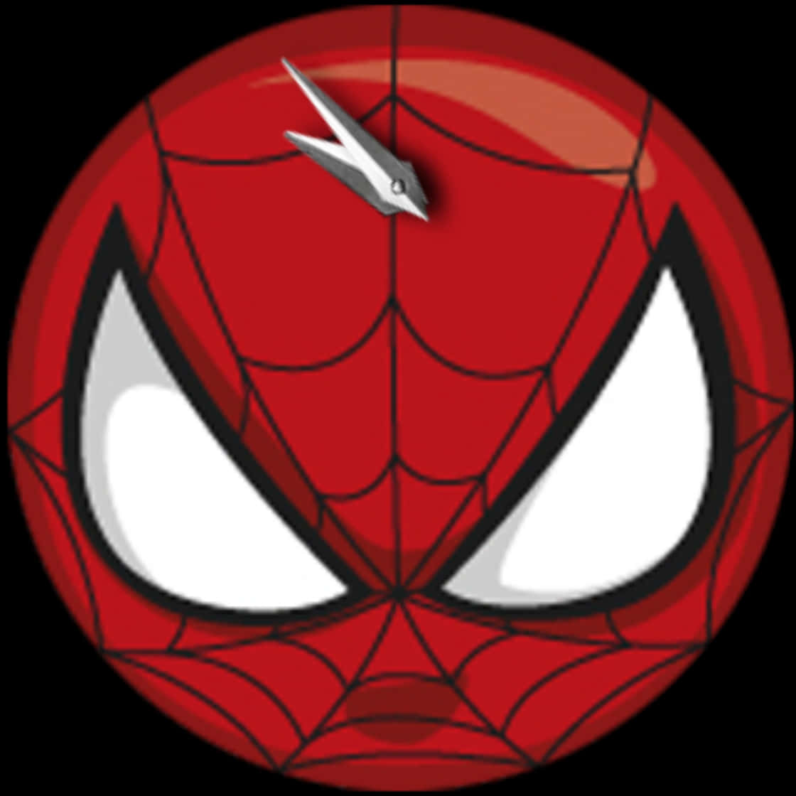 A Red Spider Web Face With A Silver Pen On Top