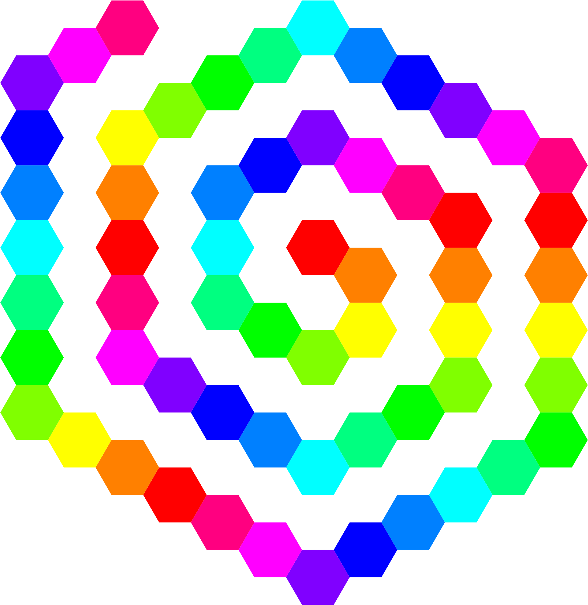 A Colorful Hexagons Spiraling In A Black Background