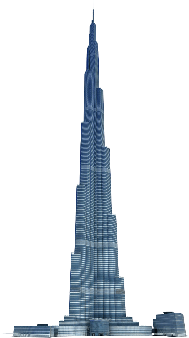 A Tall Building With Many Windows With Burj Khalifa In The Background