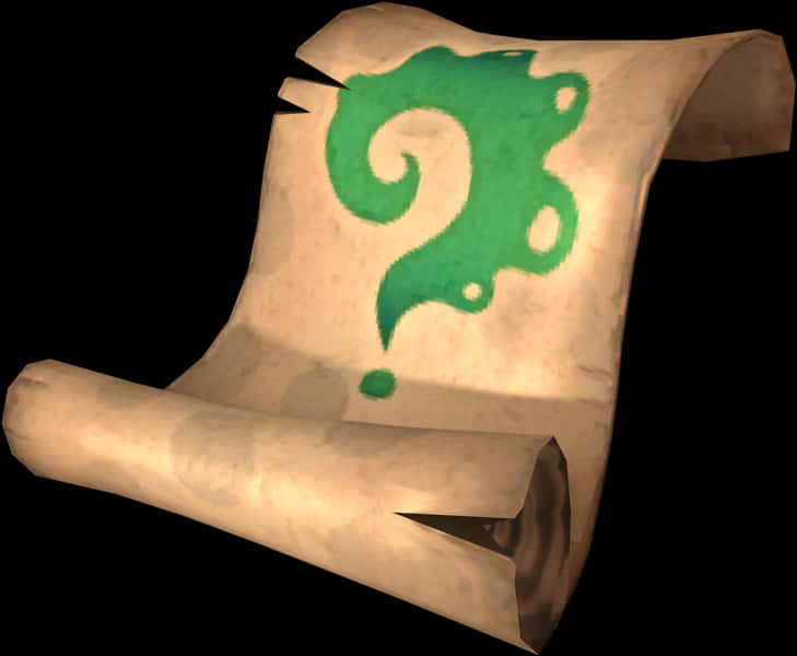 A Scroll Of Paper With A Green Question Mark