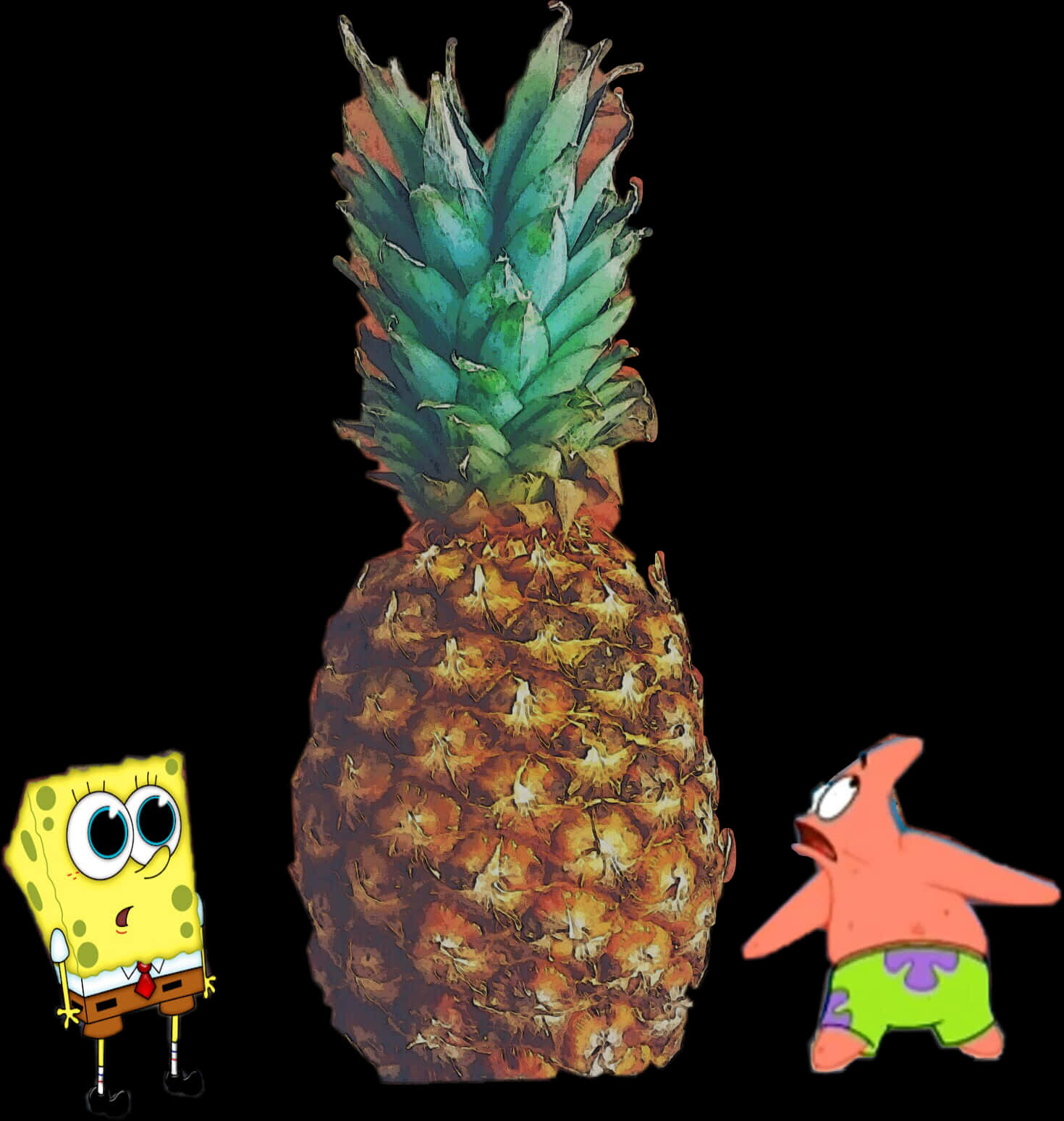 A Pineapple With A Cartoon Character And A Man