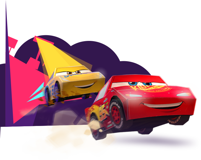 A Cartoon Cars Racing On A Black Background