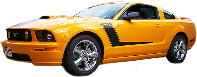 A Yellow Sports Car With Black Stripes