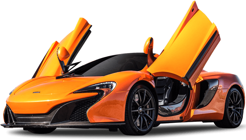 A Orange Sports Car With Doors Open