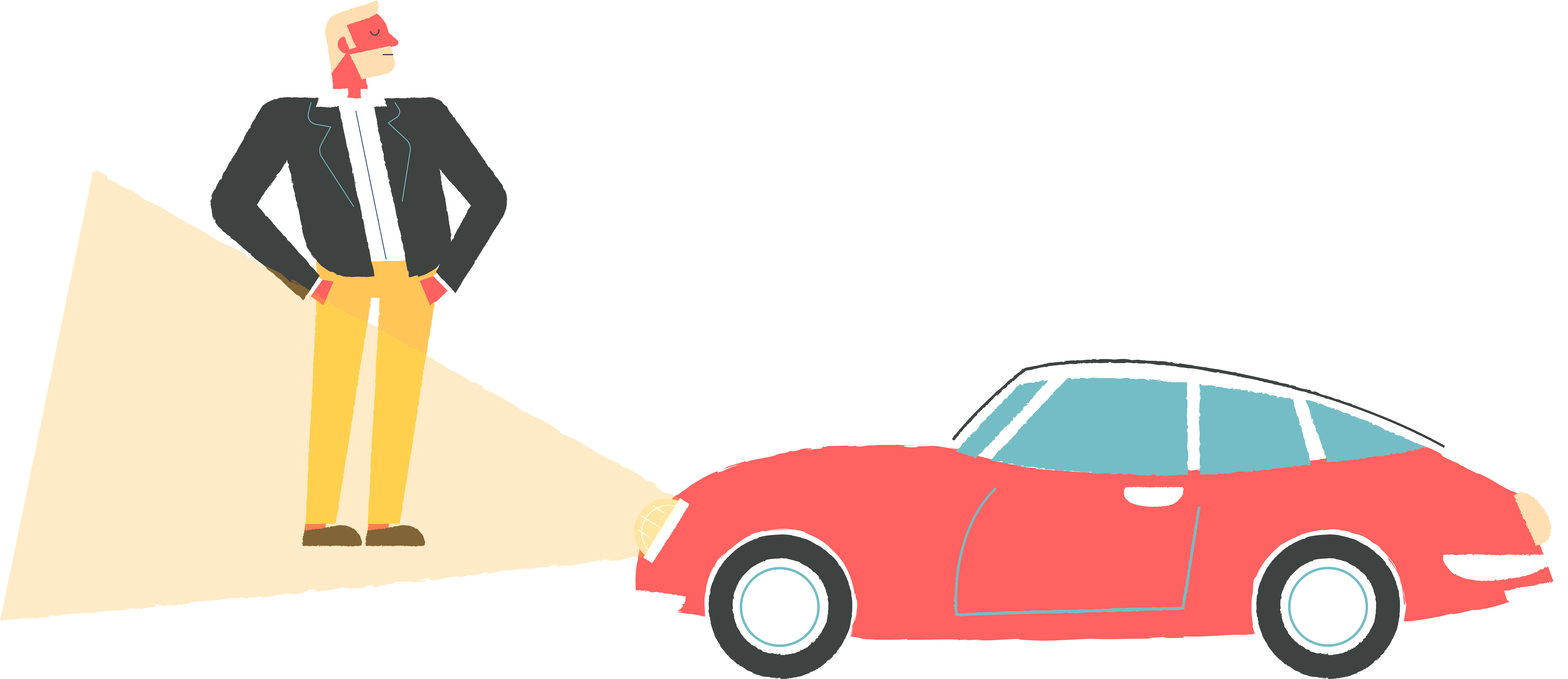 A Cartoon Of A Man Standing Next To A Red Car