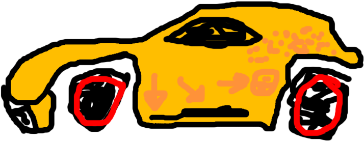 A Yellow And Black Car With Arrows And A Red Arrow