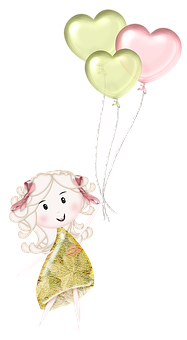 A Cartoon Girl Holding Balloons