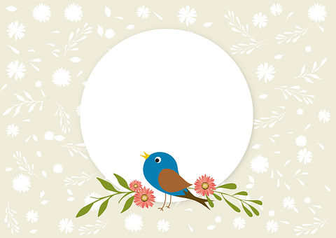 A Blue Bird On A Branch With Flowers