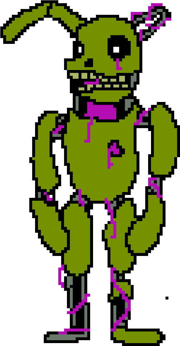 A Green Robot With Purple Splattered Paint