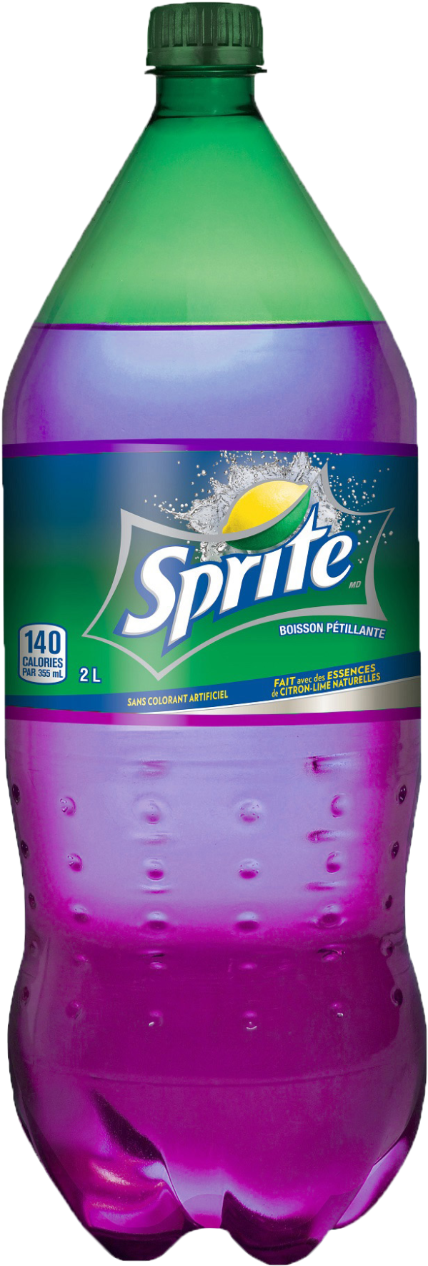 A Bottle Of Soda With A Purple Label
