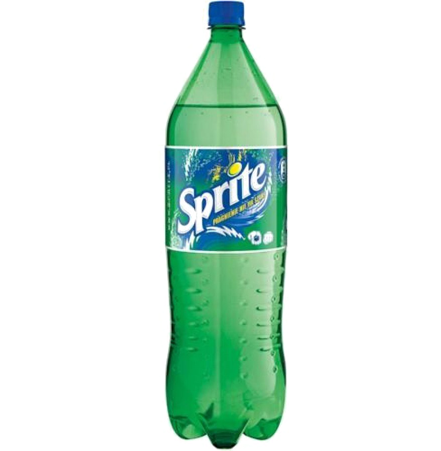 A Green Soda Bottle With Blue Label