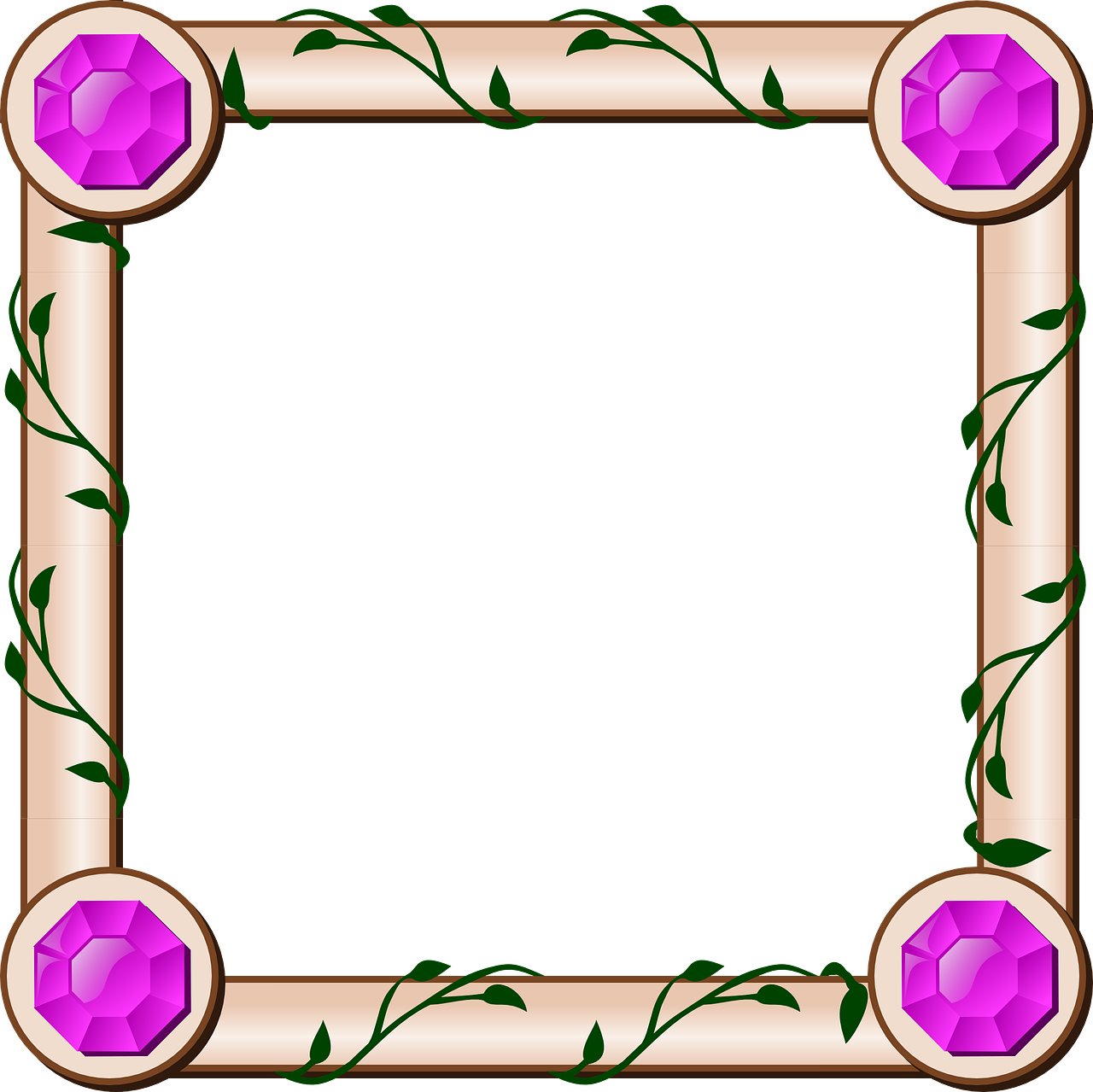 A Frame With Pink Gems And Leaves