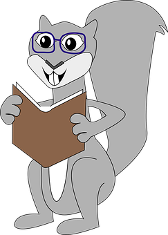 A Cartoon Of A Squirrel Wearing Glasses And Reading A Book