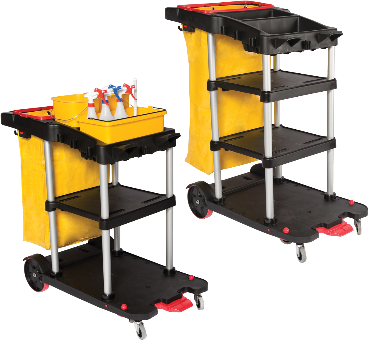 A Two Cart With A Yellow Bucket And A Yellow Bag