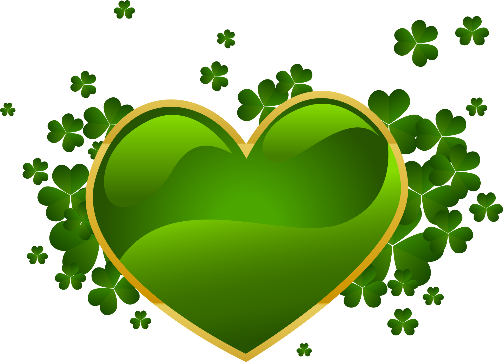 A Green Heart With Gold Border Surrounded By Clovers