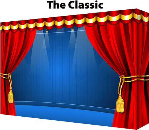 A Stage With Red Curtains And Gold Tassels