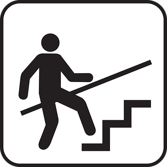 A Black And White Sign With A Person Walking Up Stairs