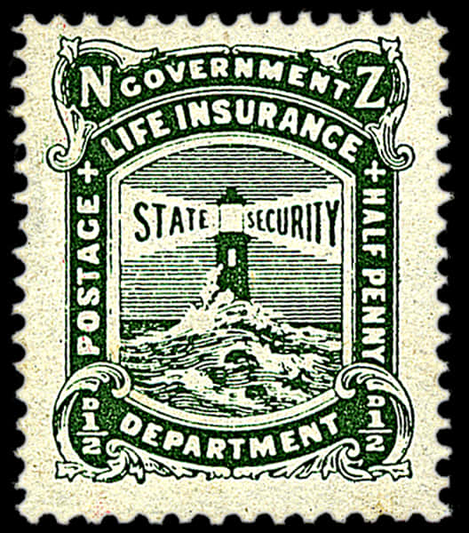 A Green Stamp With A Lighthouse And Text