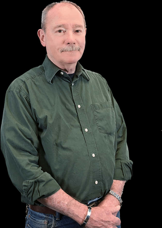 A Man With A Mustache And A Green Shirt