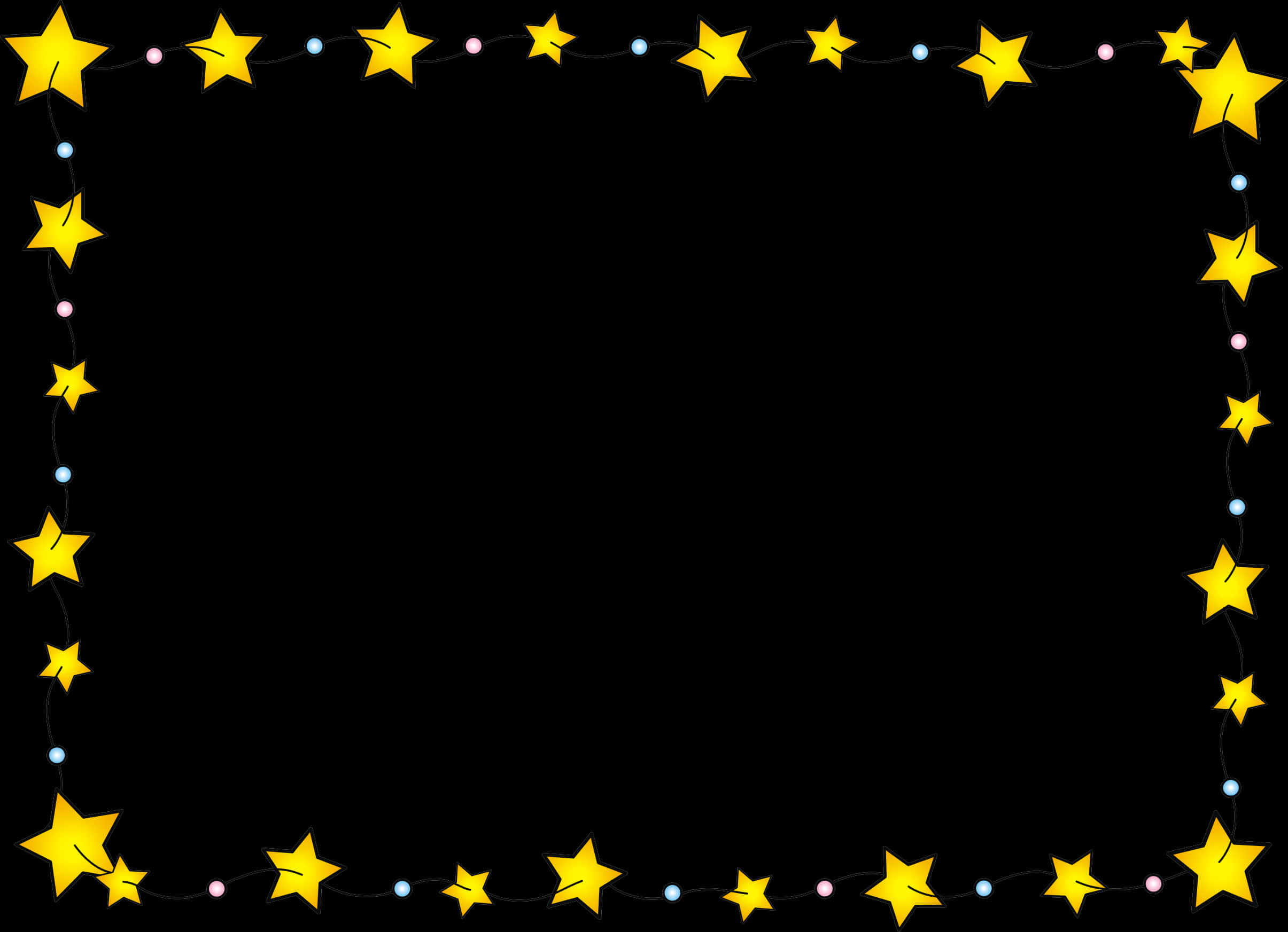 A Yellow Stars And Colorful Lights On A Black Background