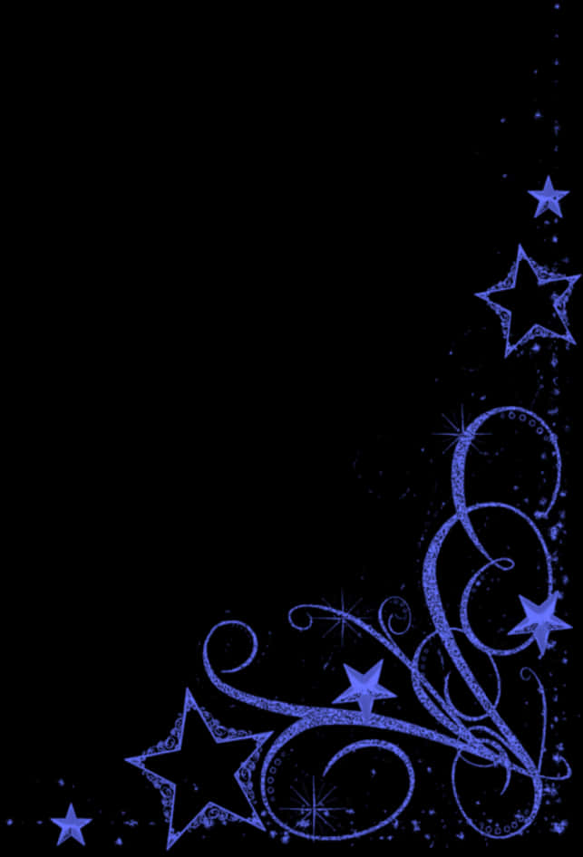 A Blue Stars And Swirls On A Black Background