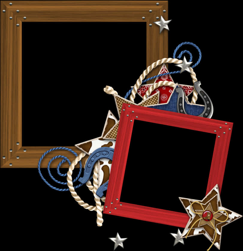 Two Wooden Frames With Stars And Rope