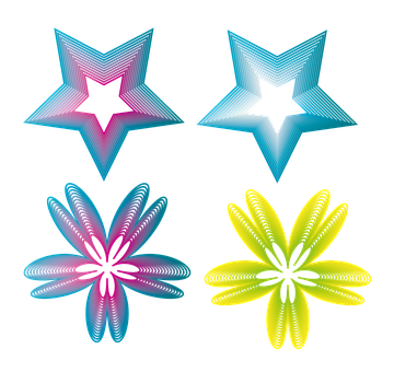 A Group Of Colorful Stars And Flowers