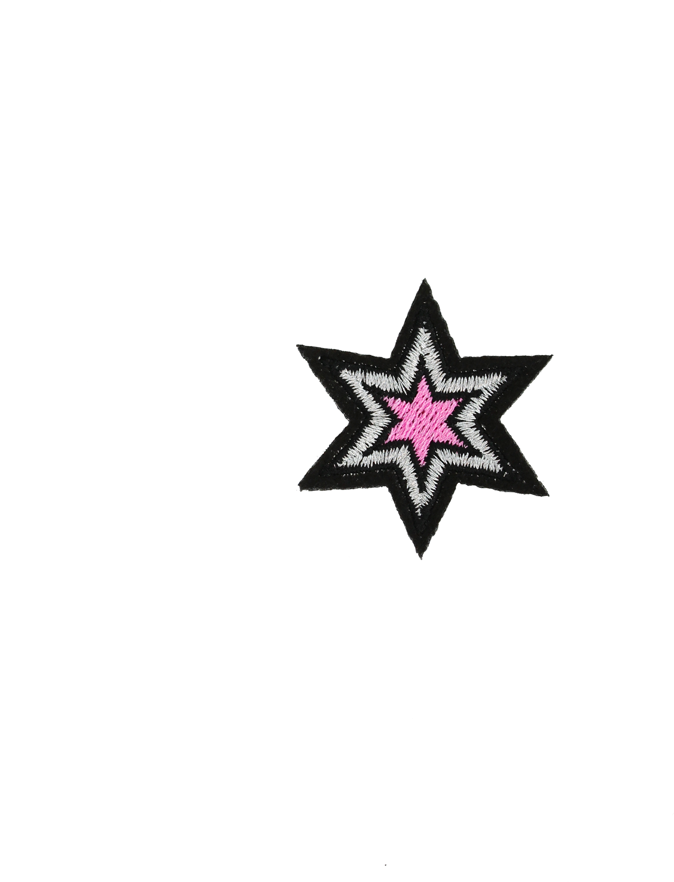 A Black And Pink Star With White And Pink Stitching