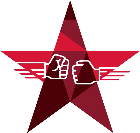 A Red Star With White Hands And Wings