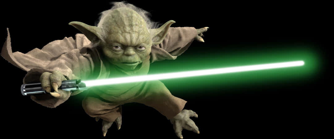 A Green Creature With A Light Saber