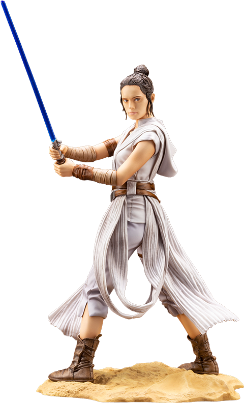 A Toy Figurine Of A Woman Holding A Blue Light Sword