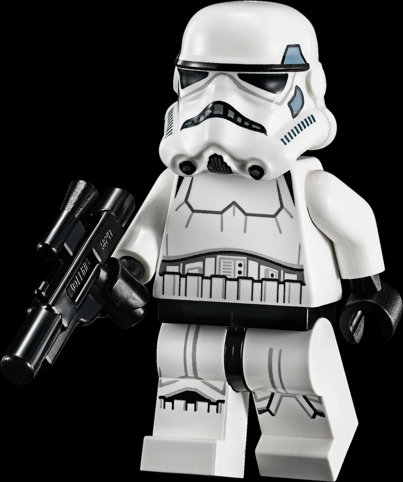 A White Lego Figure Holding A Gun