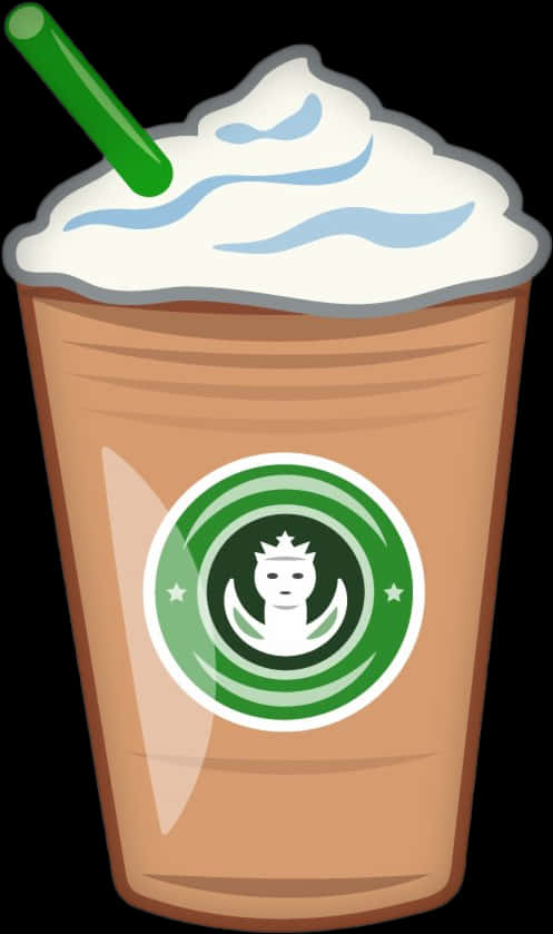 A Cup Of Coffee With Whipped Cream And A Green Logo