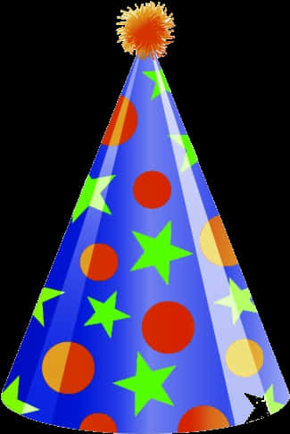 A Blue Cone Shaped Party Hat With Green And Orange Dots